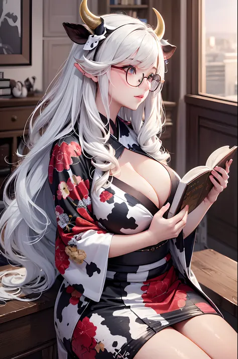 16K Ultra High Definition
Super detailed
The best of the best
Lustrous and detailed hair
Beautiful human woman with long hair
Super Big　Voluptuous flesh
Black and white cow print kimono
Cow ears and cow small horns
Shiny skin
Red cheeks
Moisturized eyes
We...