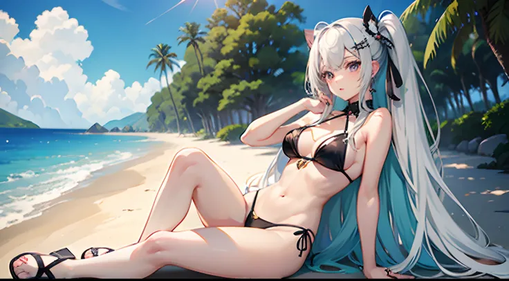 ((Best Quality)), (ultra-detailliert), ((Extremely detailed)), (Beautiful), ((Kawaii Girl)),(two side up hair)、((masutepiece)),Platinum Blonde Hair,Long hair, hair between eye, Wavy Hair, Long sideburns,Jade-colored eyes, White skin,Normal Chest,Slender bo...