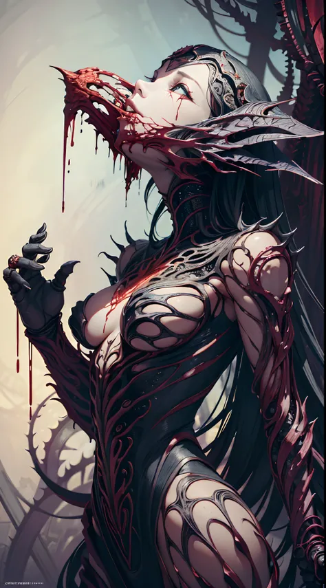 (body horror:1.4), (biomachine:1.3), (bloody:1.2), living being, nipples, (colorful:1.2), Hans Giger,  many hands, (zentangle:1.2),
oil on matte canvas, sharp details intricate, highly detailed, digital painting, rich color, smooth, sharp focus, illustrati...