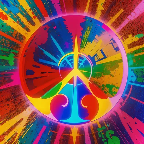 Random, psychedelic, peace sign peace ☮️ in the style of Peter max