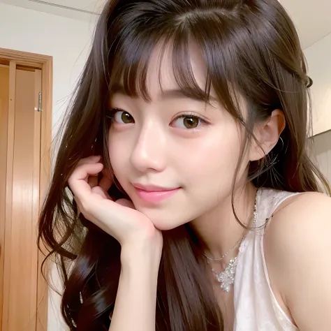 a close up of a woman with long hair posing for a picture, dilraba dilmurat, with cute - fine - face, cute korean actress, with cute doting eyes, beautiful south korean woman, ulzzang, tzuyu from twice, 8k selfie photograph, wan adorable korean face, girl ...