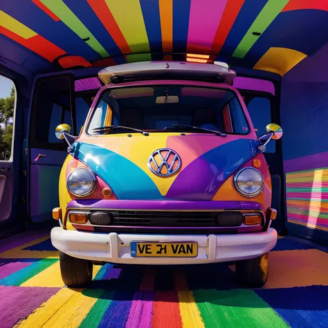 Random, psychedelic, VW minivan 🚐 in the style of Peter max