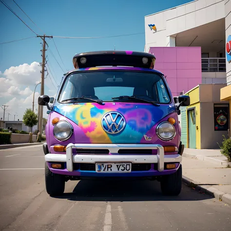 Random, psychedelic, VW minivan 🚐 in the style of Peter max