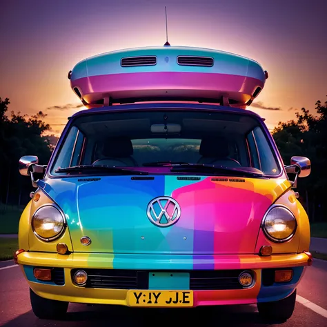 Random, psychedelic, VW minivan 🚐 in the style of Peter max