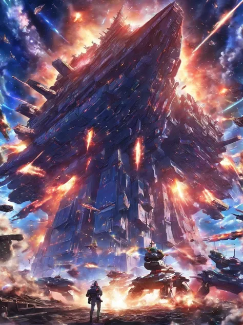 Lossless HD、4K、Excellent image quality、Space battleships attack Earth，City destruction scene