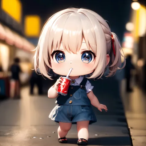 anime girl drinking soda with blonde hair and blue eyes, render of a cute 3d anime girl, soda themed girl, cute 3d render, anime...