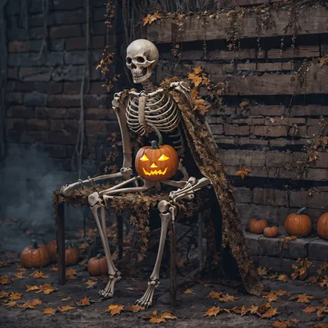 skeleton pumpkin material model（best qualtiy，8k pumpkin skeleton,masterpiece）when the skeleton pumpkin appears，only heard, unsee...