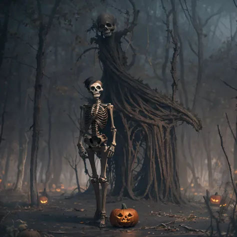 skeleton pumpkin material model（best qualtiy，8k pumpkin skeleton,masterpiece）when the skeleton pumpkin appears，only heard, unsee...