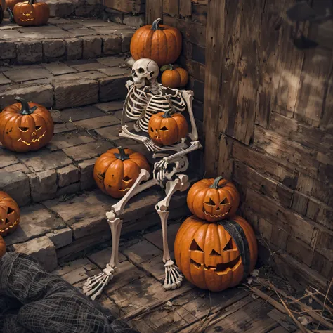 skeleton pumpkin material model（best qualtiy，8k pumpkin skeleton,masterpiece）when the skeleton pumpkin appears，only heard, unsee...