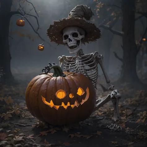 skeleton pumpkin material model（best qualtiy，8k pumpkin skeleton,masterpiece）when the skeleton pumpkin appears，only heard, unsee...