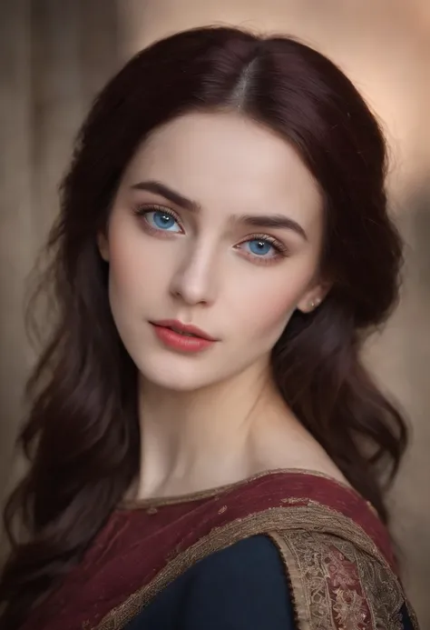 (((a deep reddish wound crosses her left cheek))) fair complexion, Muslim woman around 19 years old, natural black hair, distinctive blue eyes, wearing kohl, slender and graceful, beautiful, candlelight in a medieval setting, ultra sharp focus, realistic s...