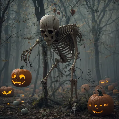 skeleton pumpkin material model（best qualtiy，8k pumpkin skeleton,masterpiece）when the skeleton pumpkin appears，only heard, unsee...