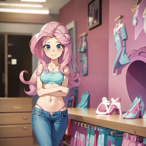 fluttershy, sexy jeans, my pants are falling down, cute panties, sexy panties, fluttershy equestria girls, blushing, smiling cut...