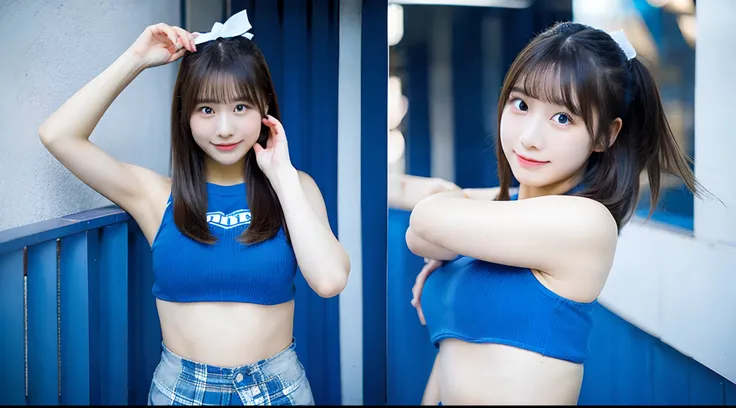 18-year-old cheergirl in a blue miniskirt