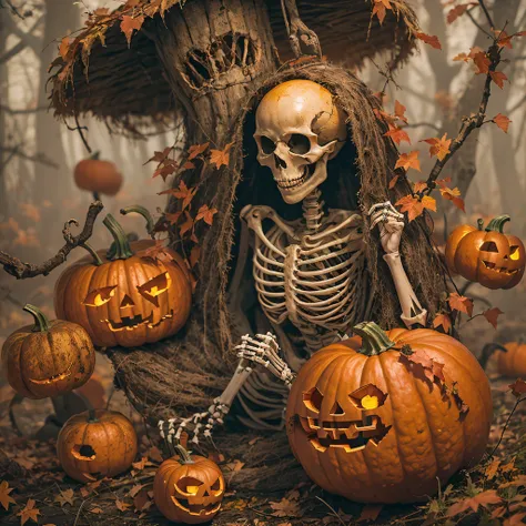 skeleton pumpkin material model（best qualtiy，8k pumpkin skeleton,masterpiece）when the skeleton pumpkin appears，only heard, unsee...