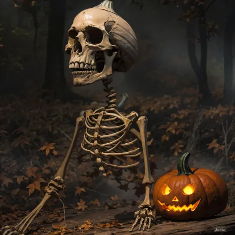 skeleton pumpkin material model（best qualtiy，8k pumpkin skeleton,masterpiece）when the skeleton pumpkin appears，only heard, unsee...