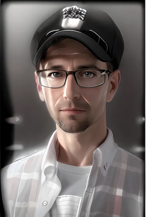 there is a man wearing a hat and glasses and a shirt, realistic portrait photo, high quality portrait, photorealistic portrait, photo realistic portrait, photo-realistic face, nerdy man character portrait, inspired by Dietmar Damerau, detailed portrait, ph...