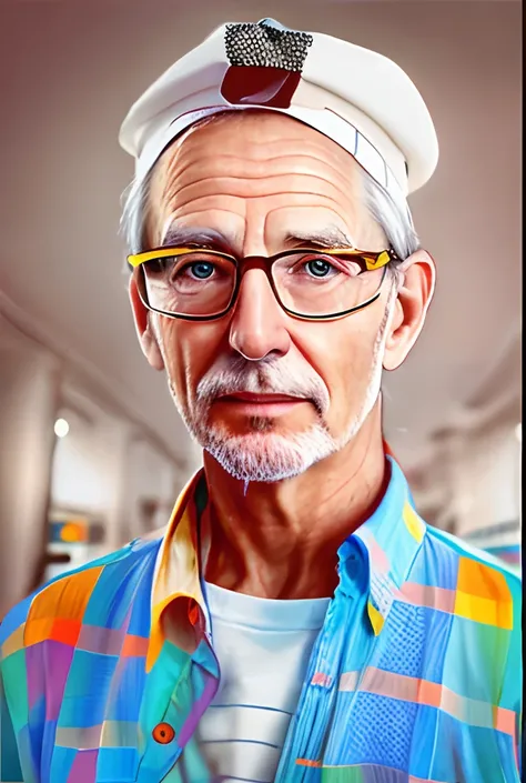 there is a old man wearing a hat and glasses and a shirt, realistic portrait photo, high quality portrait, photorealistic portrait, photo realistic portrait, photo-realistic face, nerdy man character portrait, inspired by Dietmar Damerau, detailed portrait...