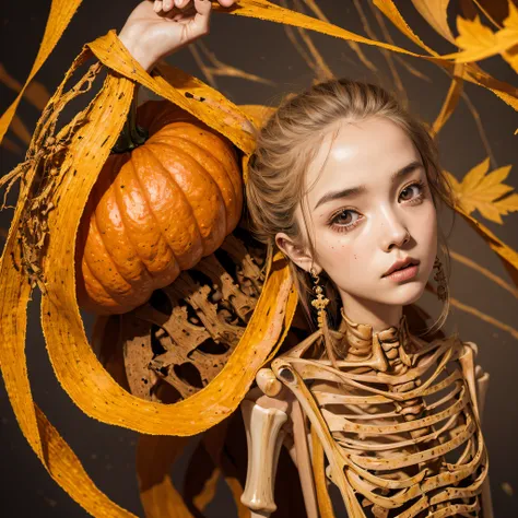 Skeleton sandalwood material（best qualtiy，8K pumpkin skeleton,Masterpiece）When the skeleton pumpkin appears，Only heard, unseen，The pumpkin skeleton explodes，That whistle echoed for a long time，Its like a prelude to impending death，The image of pumpkins and...