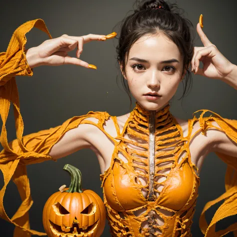 Skeleton sandalwood material（best qualtiy，8K pumpkin skeleton,Masterpiece）When the skeleton pumpkin appears，Only heard, unseen，The pumpkin skeleton explodes，That whistle echoed for a long time，Its like a prelude to impending death，The image of pumpkins and...