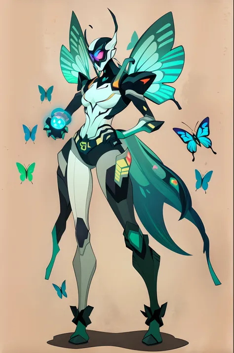 (1 Anthropomorphism of butterflies), Full body standing painting, (((独奏))), (tmasterpiece，top Quority，best qualtiy), ((Anthropomorphism of butterflies)), (((独奏))),Conceptual diagram of the human structure of a butterfly, Creature armor, character design co...