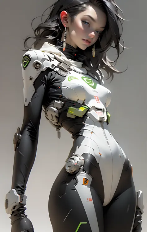 (((Young White Woman))), ((Best Quality)), ((Masterpiece)), (Detail: 1.4), 3D, A Beautiful Cyberpunk Woman with Simon Bisley-style micro thong, Genesis evangelion neon style clothing, 2-piece clothing, Long silver hair, arm tatoo, cybernetic hands, pastel,...