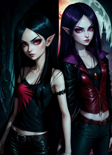 Marceline and Raven combined anime - style image of a sexy elf with a sword and a cat ears, succubus in tight short dress, v from devil may cry as an elf, beautiful succubus, 2b, 2 b, seductive anime girl, demon anime girl, small curvy loli, dark elf, extr...