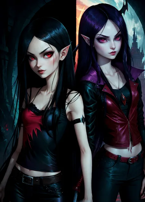 Marceline and Raven combined anime - style image of a sexy elf with a sword and a cat ears, succubus in tight short dress, v from devil may cry as an elf, beautiful succubus, 2b, 2 b, seductive anime girl, demon anime girl, small curvy loli, dark elf, extr...