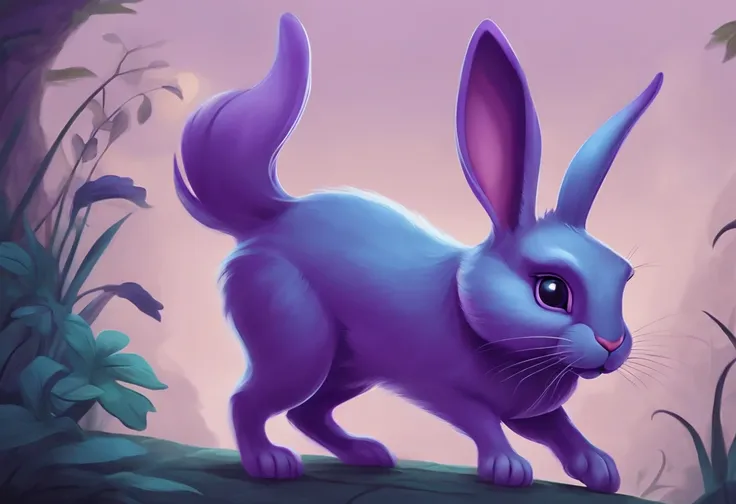 purple-colored cartoon rabbit whoses design evokes the look of early cartoon characters. He has long purple ears on top of his head, and his overall build is tall and slender.