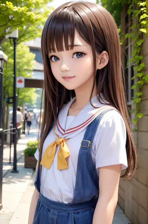 17 age、brown haired、beautidful eyes、real looking skin、hi-school girl、a sailor suit、small tits、(8K、​masterpiece)、(reallistic、Photorealsitic)、top-quality、ighly detailed、The ultra-detailliert、Beautie、cute little、japanes、Idol、a smile、Close-up portrait、Healthy ...