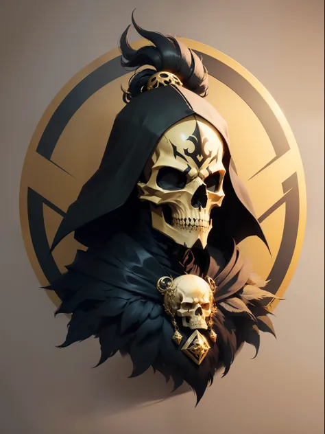 ( logo design_1.5)，black and gold skull logo to create a well detailed style necromancer