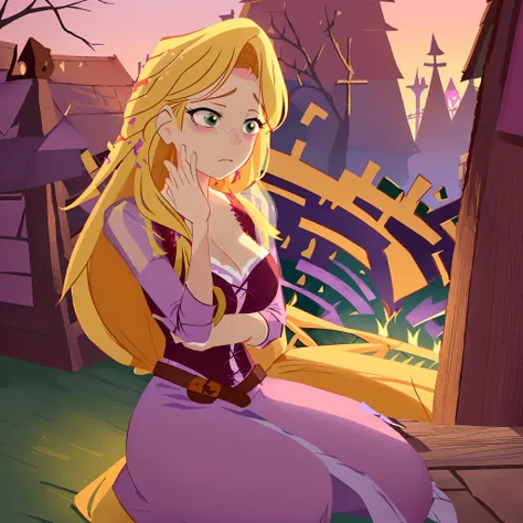 Rapunzel was robbed and beaten outside of a forest cabinet, and had endured hours of pain, beatings, slashes, gun shots, and blows. Now she just stares out at the sunset, green eyes barely open, and unable to pick herself up or breath easily hoping for som...