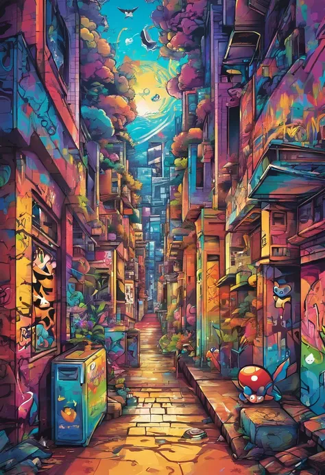 Prompt: Graffiti, Pokémon, The whole picture, hight resolution、highly contrast