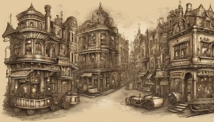 Steampunk town,no human,real