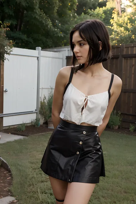 2girl, 1 short black hair, 1 long brown hair, sexy mini skirt, outdoor, bondage, tied,