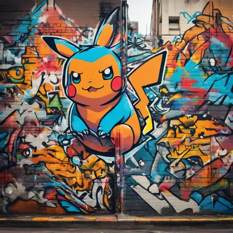 Prompt: Graffiti, A pokémon, The whole picture, hight resolution、highly contrast