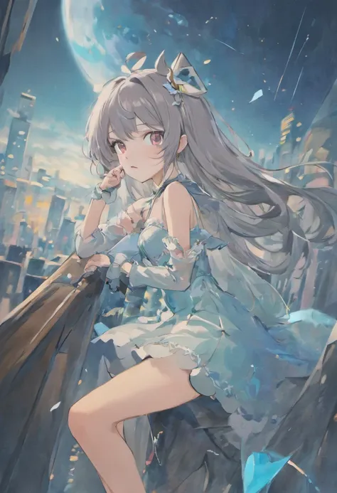 Gray hair color dull light blue inner、Wolf cut hairstyle、The hair on the sides is a princess cut in layers、Clothes made of jersey、white knee highs、Zito-order、kawaii