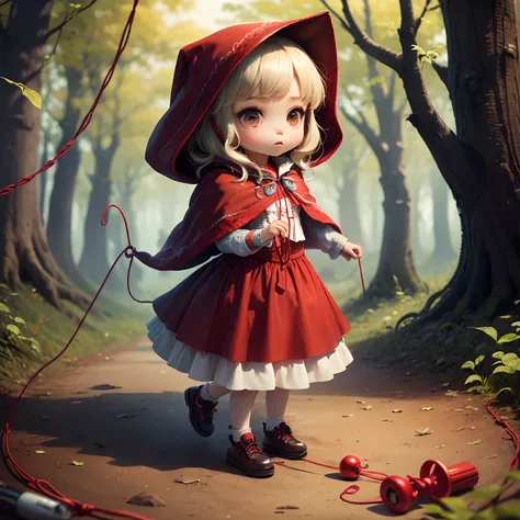 ​masterpiece、top-quality、ultra-detailliert、(Chibi Chara:1.3)、(Little Red Riding Hood:1.5),(Jump rope string left and right:1.3)，White Yoga Fashion、Fairytale autumn forest、full body Esbian、