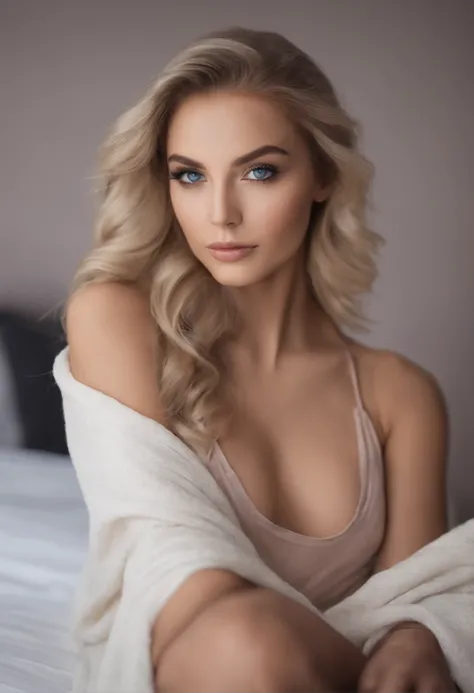 arafed frau voll , Sexy girl with blue eyes, ultra realistisch, Akribisch detailliert, portrait sophie mudd, blonde hair and large eyes, Selfie einer jungen Frau, Augen im Schlafzimmer, Violet Myers, ohne Make-up, Natural makeup, Blick direkt in die Kamera...