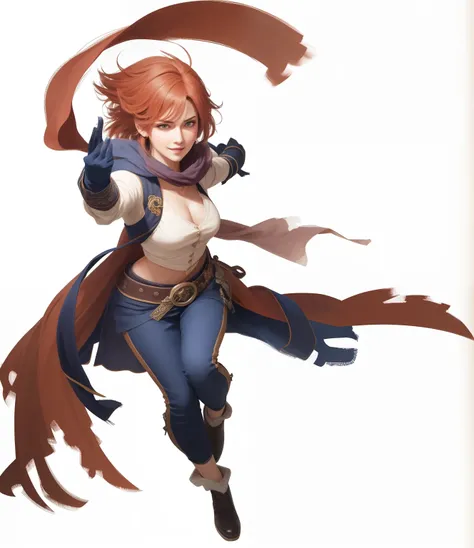 The image of a woman performing magic, Female protagonist ,wide wide shot，dynamicposes，Cast spells，Sexy body shape, roleplaying，Final Fantasy hairstyle，Sharp hairstyle，Hair in swing，There is a smile on the corners of his mouth，Charming eyes，Delicate and Pr...