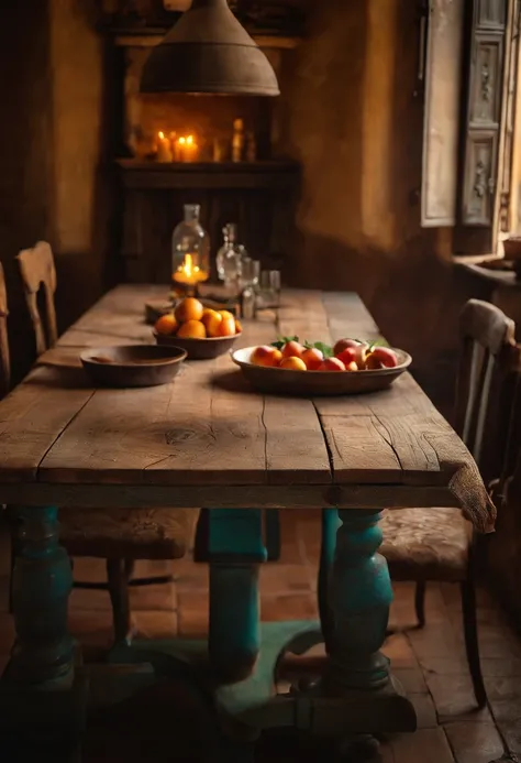 A photo of a rustic table, detalhada e colorida. Italia