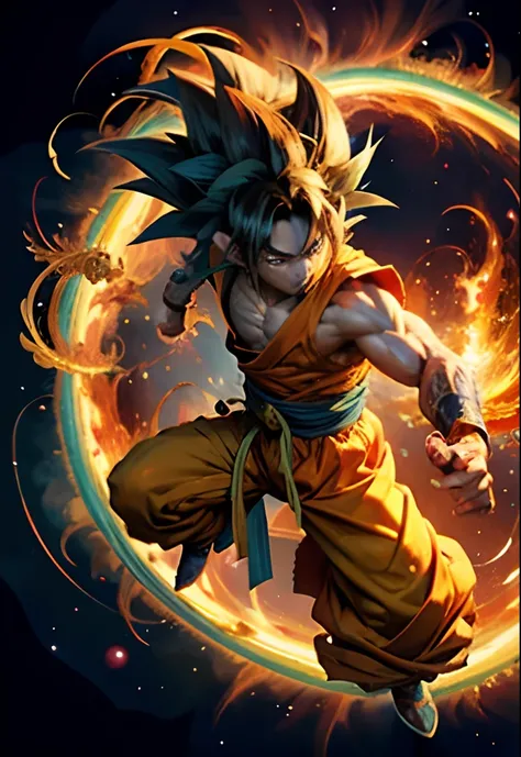 Goku shenlong (obra-prima, qualidade superior, melhor qualidade, arte oficial, beautiful and aesthetic: 1.2), (1boy), extremamente detalhado, (arte fractal: 1.3), colorido, mais detalhado