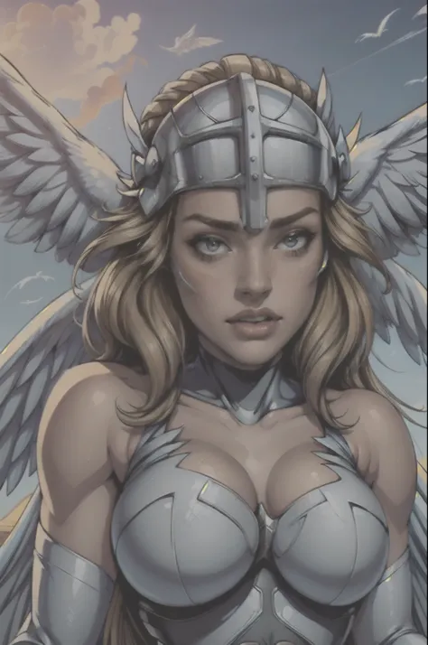 (best quality:1.3), (4k quality), ((1girl solo as angewomon)), ((Detailed face)), ((blue sky)),  (masterpiece, best quality), , cowboy shot, wings, angelic cloth, beautiful face, detailed face, night, looking at viewer, high contrast, perfect body, toned