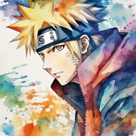 naruto in watercolor, manga draw, beatiful