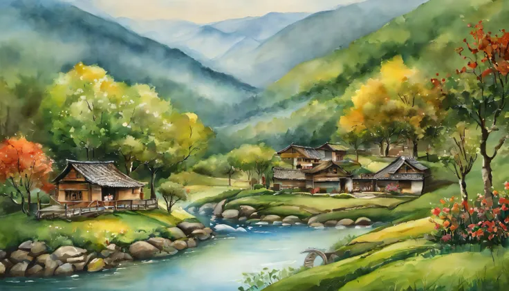 The beauty of the land of Hachigui，Including mountains and rivers、lakes、Natural landscapes such as flowers and trees。Between this green mountain and green water，It is a peaceful and peaceful village，The house is surrounded by mountains and waters，Cooking s...