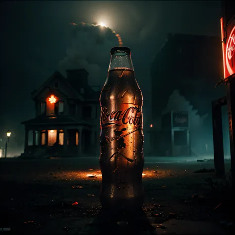 halloween, coca-cola, ghosts, fog, abandoned mansion, cyberpunk style, neon lights, coca-cola advertising everywhere