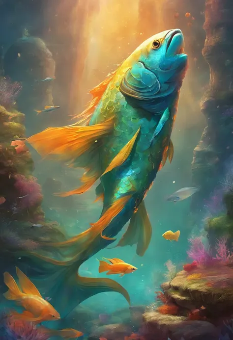 Medium-sized fish（Such as mullet） Obvious mullet characteristics Deep sea pollution Radioactive waste Ecosystem collapse Broken food chain Unnatural colors Corroded rind Bright warning colors Rethinking our behavior Striking visual metaphors Missing fins