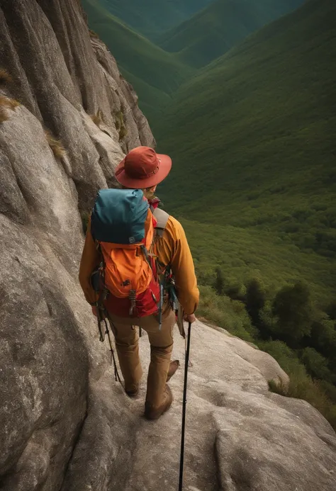 a scout is climbing the mountain