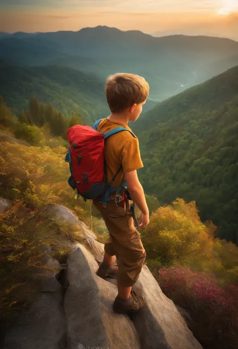 a scout boy is climbing the mountain