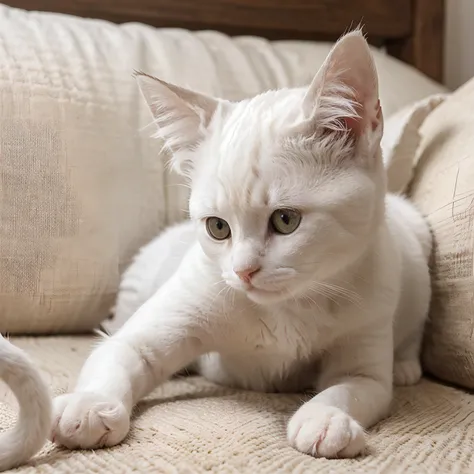 A cat is a cute kid, a white cat, a cat is Beg, the baby is a very small, white